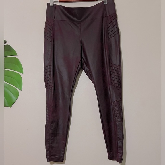 Athleta Delancey Gleam Moto Faux Leather Tights in Decadent Chocolate Sz. XL - Picture 8 of 12